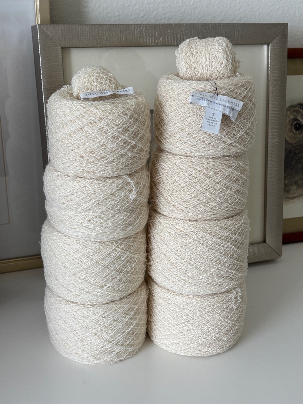 100% Cashmere Cream Ivory Recycled Lace Weight Yarn Bundle of 8 Cakes 334 grams